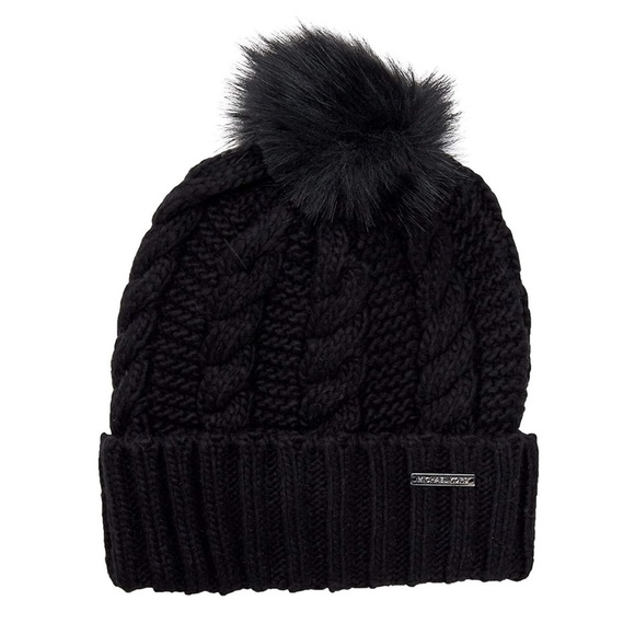 MICHAEL Michael Kors Accessories - Michael Kors Cable Knit Teddy Fleece Faux Fur Pom Pom Beanie Hat Women Size One